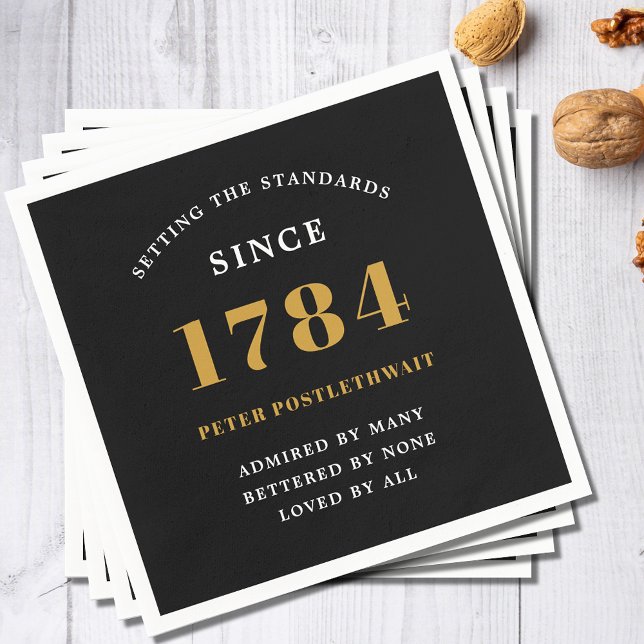 Budget Birthday Invitation Black Gold Any Year Napkins (Black and gold birthday party paper napkins. Easily edited text for any birthday year or age.)