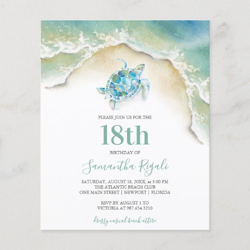 Budget Birthday Invitation Sea Turtle Flyer