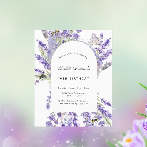 Budget birthday lavender floral invitation