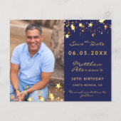 Budget birthday navy blue gold photo Save the Date (Front)
