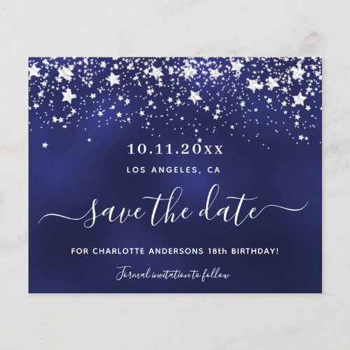 Budget birthday navy blue silver save date party