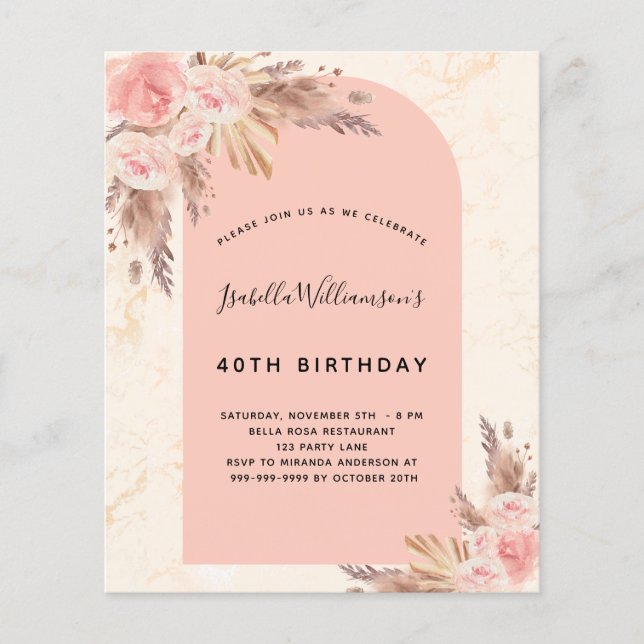 Budget birthday pampas grass rose gold blush pink (Front)