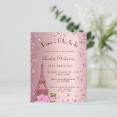 Budget birthday Paris blush pink Eiffel invitation (Standing Front)