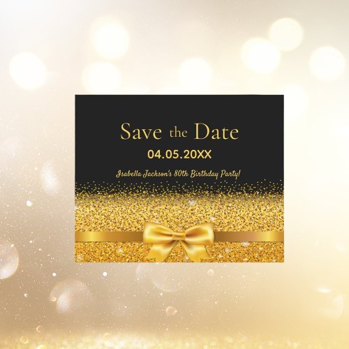 Budget Birthday party black gold bow save the date
