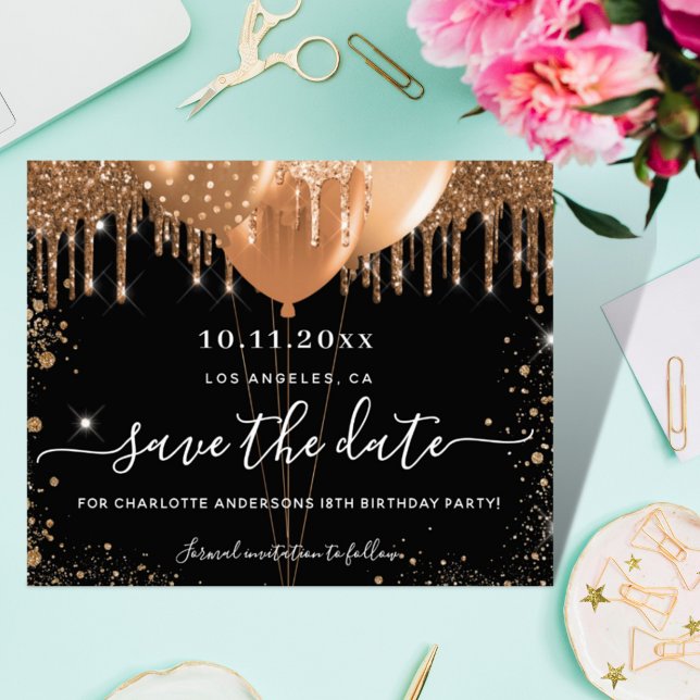 Budget birthday party black gold save the date