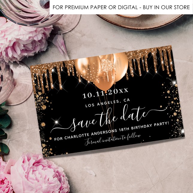 Budget birthday party black gold save the date (Creator Uploaded)