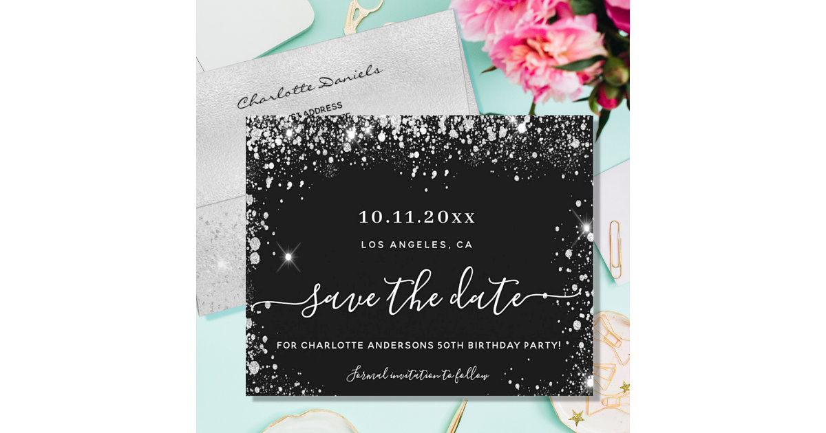 Budget birthday party black silver save the date | Zazzle