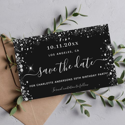 Budget birthday party black silver save the date