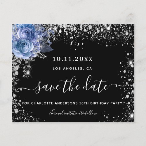 Budget birthday party black silver save the date