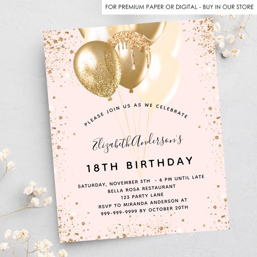 Budget birthday party blush gold glitter balloons