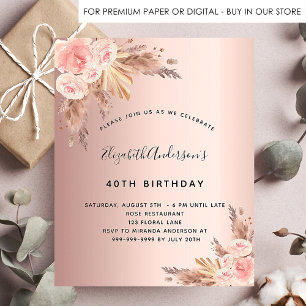 Budget Birthday party boho pampas grass rose gold