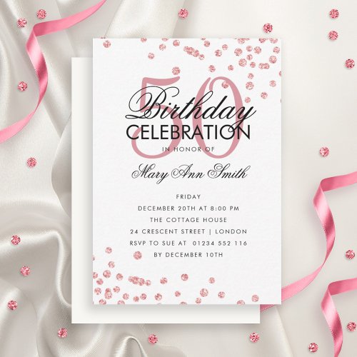 Budget Birthday Party Confetti Rose Gold Invite