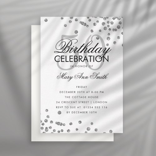 Budget Birthday Party Confetti Silver Invite