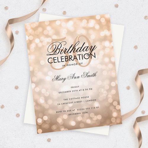 Budget Birthday Party Copper Sparkle Lights Invitation