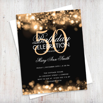 Budget Birthday Party Elegant Gold Glam Lights Flyer by Rewards4life at Zazzle