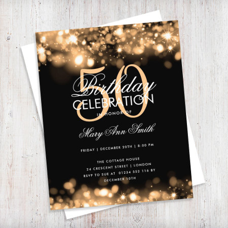 Budget Birthday Party Elegant Gold Glam Lights Flyer