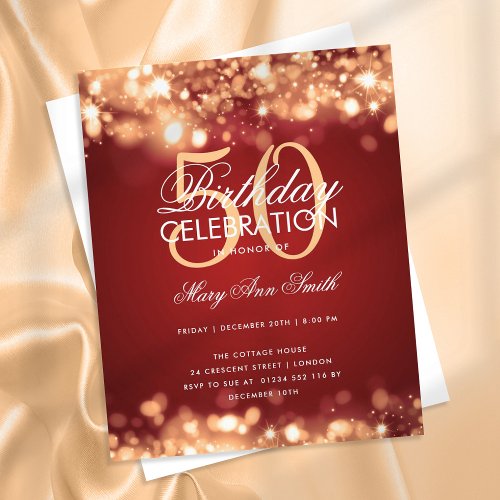 Budget Birthday Party Elegant Gold Red Glam Lights Flyer