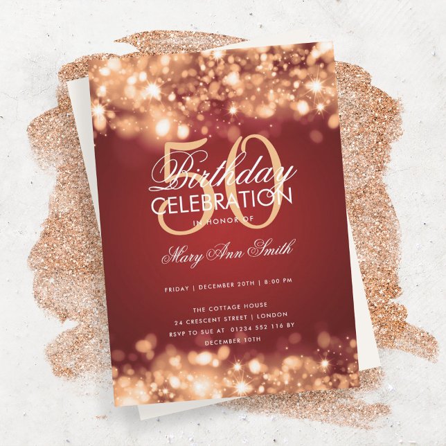 Budget Birthday Party Elegant Gold Red Lights Invitation (Creator Uploaded)