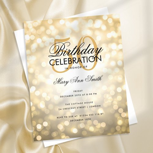 Budget Birthday Party Elegant Gold Sparkle Lights Flyer