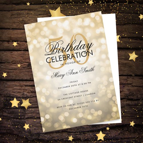 Budget Birthday Party Elegant Gold Sparkle Lights Invitation