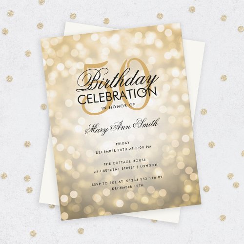 Budget Birthday Party Elegant Gold Sparkle Lights Invitation