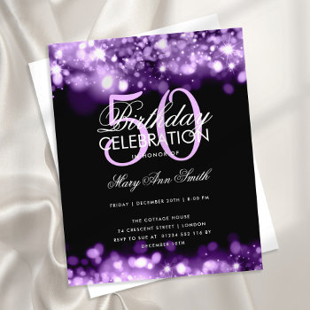 Budget Birthday Party Elegant Purple Glam Lights Flyer by Rewards4life at Zazzle