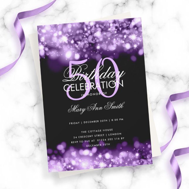 Budget Birthday Party Elegant Purple Lights Invitation (Creator Uploaded)