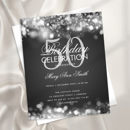 Budget Birthday Party Elegant Silver Glam Lights Flyer