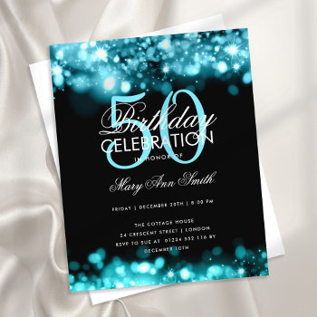 Budget Birthday Party Elegant Teal Glam Lights Flyer by Rewards4life at Zazzle