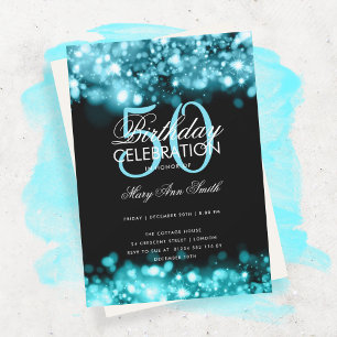 Budget Birthday Party Elegant Teal Lights Invitation