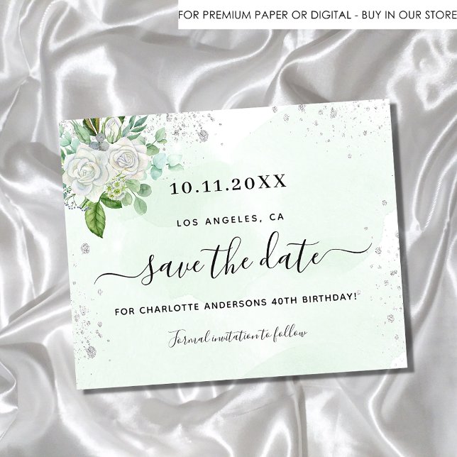 Budget birthday party floral green save the date  (Creator Uploaded)