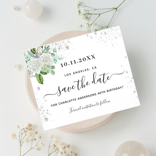 Budget birthday party floral white save the date 