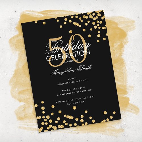 Budget Birthday Party Glitter Confetti Gold Black Postcard