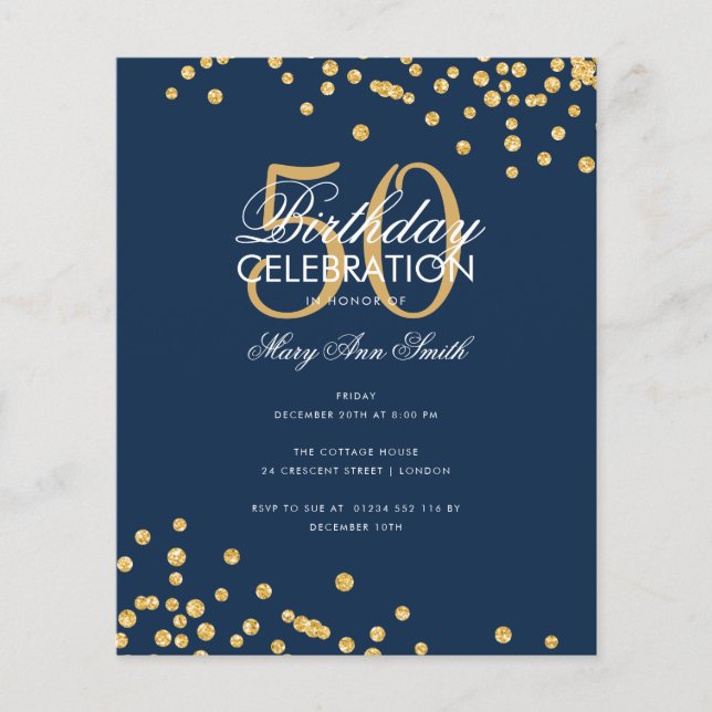 Budget Birthday Party Glitter Confetti Gold Navy (Front)
