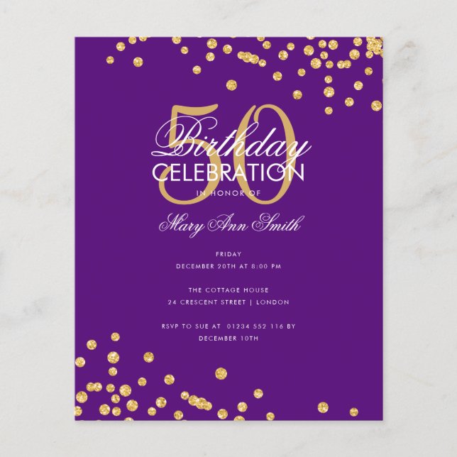 Budget Birthday Party Glitter Confetti Gold Purple (Front)