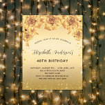 Budget birthday party gold roses floral invitation<br><div class="desc">A modern,  stylish and glamorous invitation for a 40th (or any age) birthday party-  A faux gold background with faux gold glitter dust,  and roses,  florals.  The name is written with a modern hand lettered style script.  Personalize and add your party details.</div>