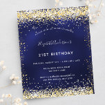 Budget birthday party navy blue gold invitation<br><div class="desc">A modern,  stylish and glamorous invitation for a 21st (or any age) birthday party.  A navy blue background,  decorated with faux gold glitter dust. The blue color is uneven. Personalize and add your name and party details.</div>