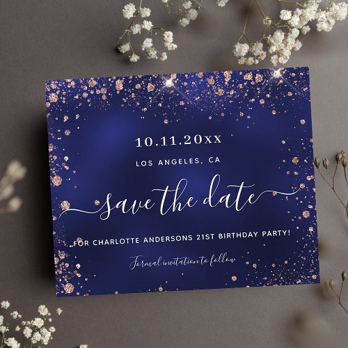 Budget birthday party navy blue rose save date