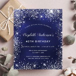 Budget birthday party navy blue white invitation<br><div class="desc">A modern,  stylish and glamorous invitation for a 40th (or any age) birthday party.  A navy blue background,  decorated with faux silver glitter,  sparkles. The blue color is uneven. Personalize and add your name and party details.  White text.</div>