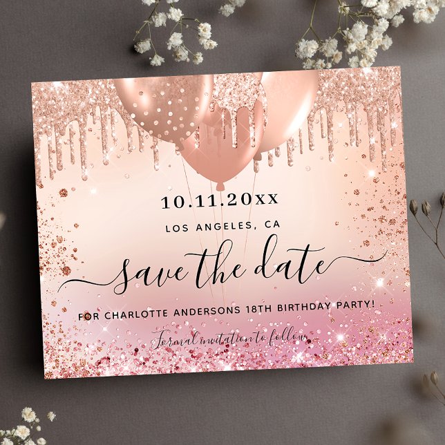 Budget birthday party pink rose gold save the date (Creator Uploaded)