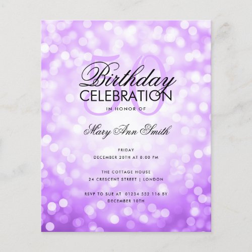 Budget Birthday Party Purple Sparkle Lights Flyer