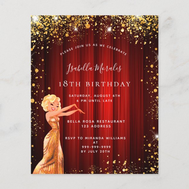 Budget birthday party red gold glitter dress movie (Front)