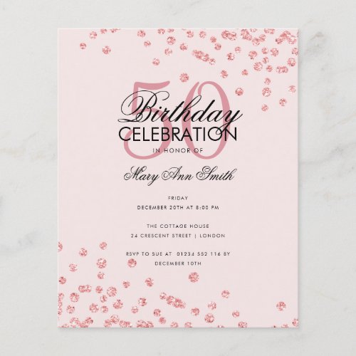 Budget Birthday Party Rose Gold Blush Glitter  Flyer