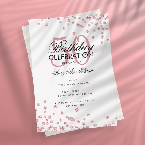 Budget Birthday Party Rose Gold Glitter Confetti  Invitation