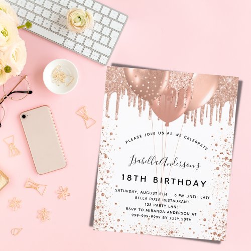 Budget birthday party rose gold glitter invitation