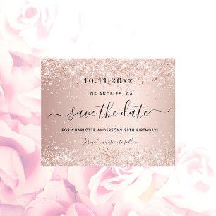 Budget birthday party rose gold save the date