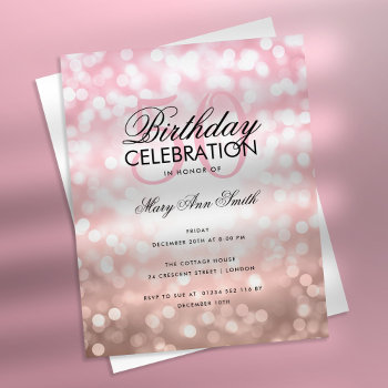 Budget Birthday Party Rose Gold Sparkle Lights Flyer by Rewards4life at Zazzle