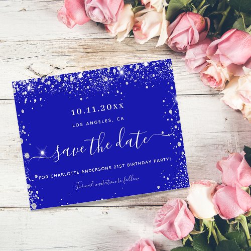 Budget birthday party royal blue silver save date