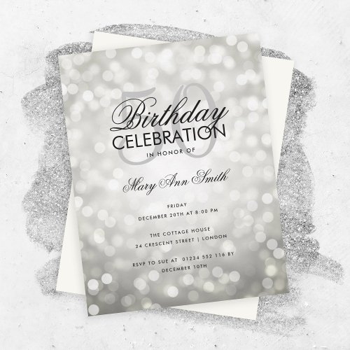 Budget Birthday Party Silver Sparkle Lights Invitation