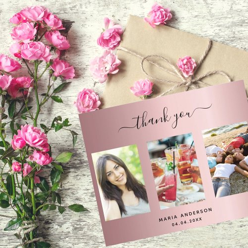 Budget birthday photo blush pink thank you card